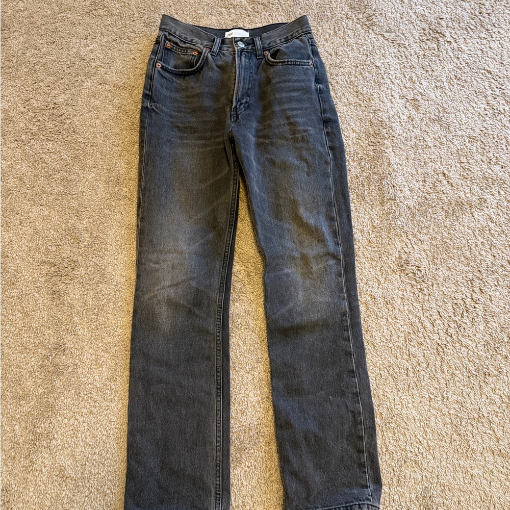 Zara Dark Black High Rise Straight Jeans